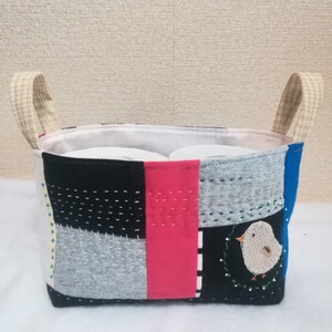 ハンドメイド リメイク 布バスケット ファブリックバスケット 小物入れ 鳥