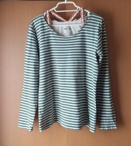 【カットソー】ミドリ ボーダーカットソー Tシャツ 肩紐付