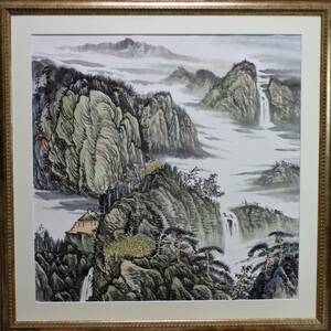 Art hand Auction 収蔵品☆中国一級画家王衛東(オウエイトウ) 作品｢雲山孤亭図｣肉筆真作 絵のみ 保管品 同梱発送できます 送料一律1600円, 美術品, 絵画, 水墨画