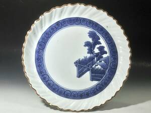 ( sho ) old Imari blue and white ceramics old Kutani Indigo Kutani Edo previous term .. shop . map . character ... 7 size plate ① 1650-1670 period rom and rear (before and after) 