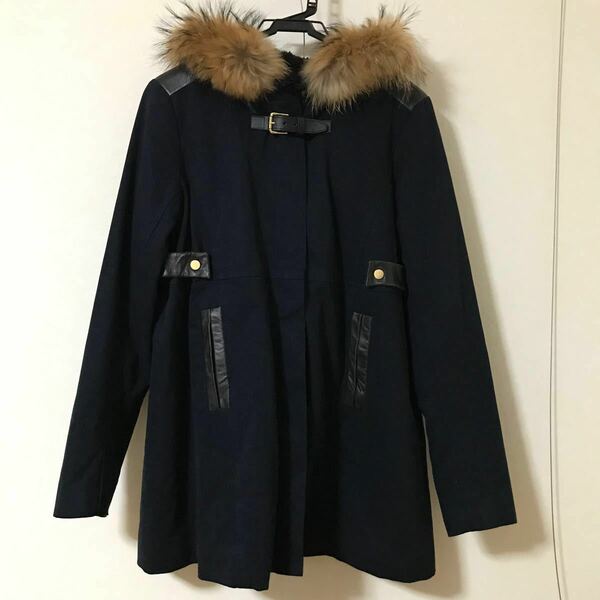 maje coat raccoon fur cuir d'agneau law leather France size40 L 