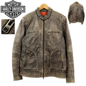 【S1975】【美品】【定価59,800円】HARLEY-DAVIDSON ハーレーダビッドソン レザージャケット シングルライダース バイクウエア USED加工