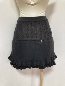 * Christian Dior /ChristianDior 6A 110.* thick. knitted skirt ( waist rubber ) black black charm attaching frill child Kids 