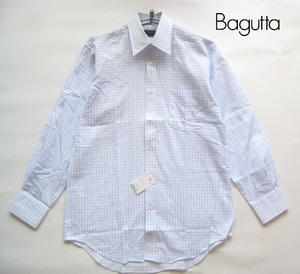 新品!!バグッタ Bagutta MILANO*襟芯入りチェック柄長袖ドレスシャツ 38-80 日本製 白×水色
