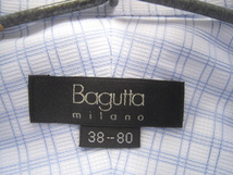 新品!!バグッタ Bagutta MILANO*襟芯入りチェック柄長袖ドレスシャツ 38-80 日本製 白×水色_画像4