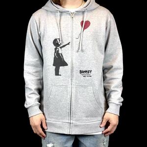 新品 バンクシー BANKSY 風船と少女 愛はごみ箱の中に オークション シュレッダー ジップアップ パーカー Mサイズ 覆面芸術家 ユニセックス