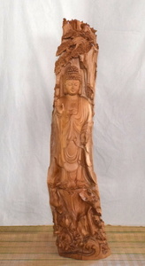 大仏様 オーストラリア白檀 高さ約93㎝ 一本彫り 仏像 木製　彫刻 仏教美術 長期保管品 【e1-t-34】