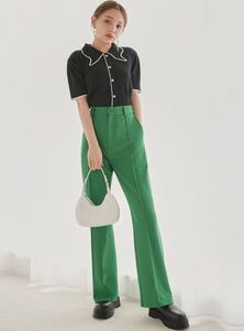 新品 未使用 未開封 タグ付きGRL センターピンタックフレアパンツ グリーン S 緑 カラーパンツ