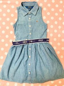 Polo Ralph Lauren Childrenswear Polo Ralph Lauren One-piece Denim ground One-piece sleeve less collar attaching belt attaching One-piece 4T 110cm brand 