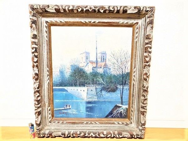 フランス中堅風景画家 Y.simon 街並み 直筆油絵額装 サイン入り真作品