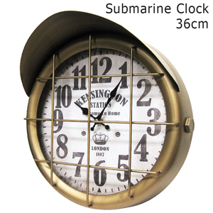 サブマリン クロック アンティークゴールド (潜水艦) 壁掛け時計 つや消し シャビー ウォールクロック 西海岸風 インテリア アメリカン雑貨