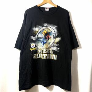 ■ビンテージ NFL STEELERS STEEL CURTIN ロゴプリント半袖Tシャツ フットボール 古着 ブラック アメカジ サイズXXL■