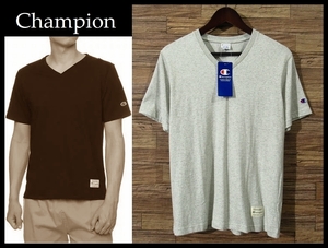 送料無料 新品 Champion チャンピオン CSM5070V IVY V-NECK TEE ロゴ ワッペン 刺繍 アイビー Vネック Tシャツ シルバー SS 身長160cm