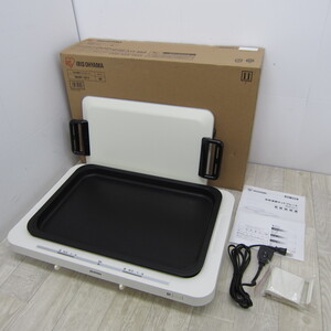 B11163【美品】アイリスオーヤマ ホットプレート 平面 タイプ 左右温度調整 1枚 アタッチメント付 ホワイト WHP-011-W