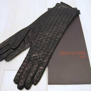 ★限定廃版品★Sermoneta gloves セルモネータグローヴス 革 ロング 手袋 イントレチャート レザー ブラック イタリア製 ITALY 送料無料