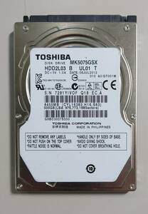 KN1215 TOSHIBA MK5075GSX 2.5inch 500GB 使用時間：15714時間