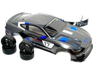 送料無料 タミヤ フォード マスタング GT4 ボディ タイヤ ホイール セット 完成品 XB取り外し品 TT-02 シャーシ 未使用品