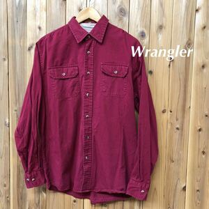 Wrangler /ラングラー 長袖シャツ コットンシャツ トップス 無地 二つポケット コットン100% アメカジ USA古着 メンズM