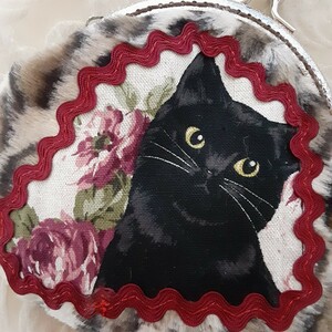 がま口ポーチ小物入れ黒猫薔薇ヒョウ柄