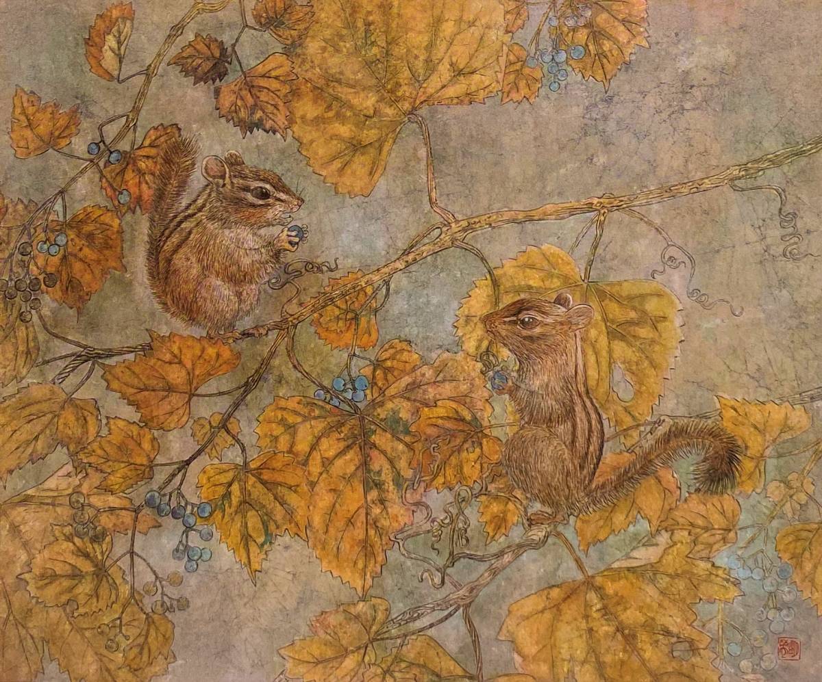 Hideaki Mori, Herbstfrüchte, Seltenes Kunstbuch, Kommt mit einem neuen hochwertigen Rahmen, In guter Kondition, Kostenloser Versand, Malerei, Japanische Malerei, Andere