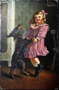 Art hand Auction 3669☆Foreign postcards, prewar, painting dog and girl, Germany, postcards☆, antique, collection, miscellaneous goods, Postcard