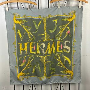 HERMES SILK100% ALPHABET LARGE SIZE SCARF MADE IN FRANCE/エルメスアルファベットカレ90シルク100%スカーフ