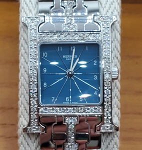  as good as new [ Hermes ] reference regular price 132 ten thousand jpy!H watch! lady's wristwatch! blue face! case body * breath * after diamond!