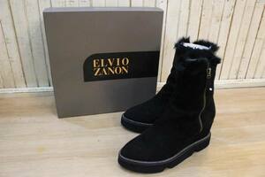 ☆ELVIO ZANON/エルビオ ザノン ラメライン入りファーロングブーツ size36(23cm) レディース ブラック インヒール 古着 used☆