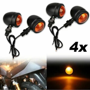 ブラック 汎用 12V バイク ハロゲン ウィンカー 砲弾型 4個セット