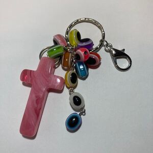 選べる 十字架とじゃらじゃら目玉ビーズのキーホルダー キーリング