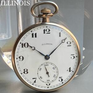 【動作良好】ILLINOIS イリノイ アンティーク 懐中時計 1910年代 ケース径42㎜ ビンテージ ポケットウォッチ オープンフェイス アメリカ