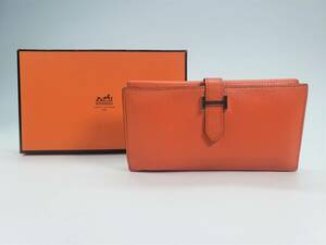 【中古美品】HERMES　エルメス　ベアンスフレ　オレンジ　刻印□H22N 　3つ折り長財6布　箱付き