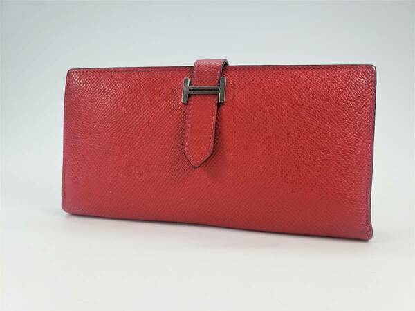 【中古美品】HERMES　エルメス　ベアンスフレ　レッド　刻印□Ｑ 203E 　2つ折り長財布。