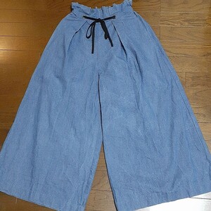 ワイドパンツ ガウチョパンツ ウエストゴム デニムガウチョパンツ