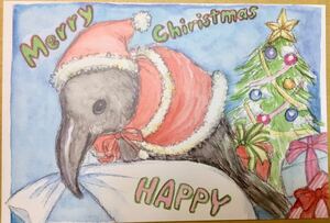 Art hand Auction بطاقة عيد الميلاد السعيدة للغراب، بطاقة بريدية أصلية، نسخة طبق الأصل من الغراب ذو الفاتورة الطويلة، رسم توضيحي بالألوان المائية [شيزوكا أوكي], المطبوعات, بطاقة بريدية, بطاقة بريدية, حيوان
