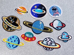 アイロンワッペン セット 大量 10枚 リメイク 宇宙 惑星 ギャラクシー UFO 新品 タイプ4