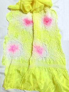 未使用【絹】絞り女の子用ゆかた帯へこ帯 黄色系 簡単に結べるおび　きいろい帯