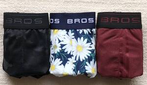 Wacoal BROS ワコール ブロス ボクサーパンツ Mサイズ 迷彩 ブラック&花柄 ホワイト&ストライプ ボルドー 3枚セット ☆送料無料