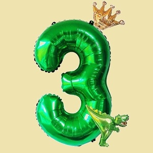 新品　未使用 恐竜 deerzon J-DH 王冠 (数字「3」) 3歳 数字 バル-ン セット 誕生日 飾り付け 男の子 巨大 風船 バ-スデ-