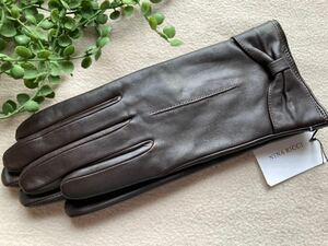 * with translation new goods * NINA RICCI Nina Ricci ram leather ribbon gloves lady's size 20 centimeter dark brown 