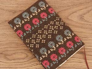 [ library book@] gum band attaching book cover * floral print Cross stitch manner * Brown * nappy flannel 