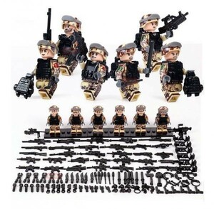 -注目 1円スタート- LEGO レゴ 互換 ソルジャー 迷彩色 特殊部隊 砂漠戦 カスタム ミニフィグ 6体セット 大量武器・装備・兵器付き
