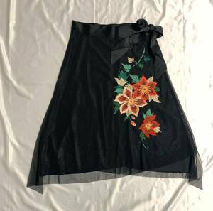 Vivienne Tam Vivi Tam Цветочная птенца юбка юбка сетка сети черное