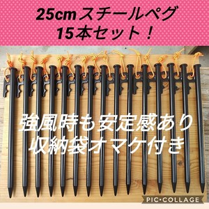 25cm スチールペグ 風に強い!夜光紐付き!新品未使用送料込