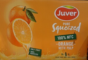 JUVERジュベル 100%ストレートオレンジジュース果粒入り 1L x 10本