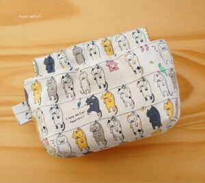 猫柄ばねポーチ(洗濯ねこ 生成り) 猫ポーチ プレゼント ハンドメイド
