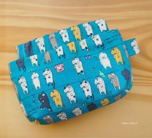猫柄ばねポーチ(洗濯ねこ グリーン) 猫ポーチ プレゼント ハンドメイド