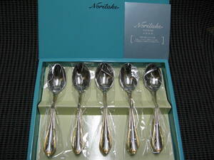  Noritake /Noritake* gold paint tea spoon 5ps.@* stainless steel * unused storage goods 