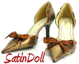  satin doll By mode eja Como * separate pumps high heel ribbon bronze 23cm *A0125 *SatinDoll Mode Et Jacomo