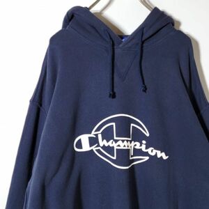 【レア】チャンピオン champion デカロゴ プルオーバー パーカー 90s ネイビー 紺色 Mサイズ 後期青刺タグ 茄子紺